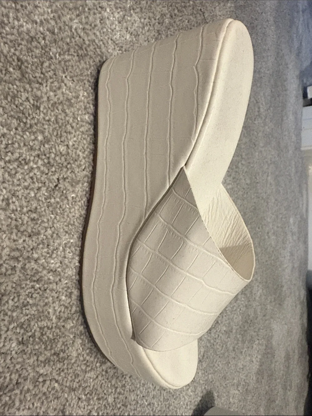 Platform Slide Sandal in Off-White Croc Textures